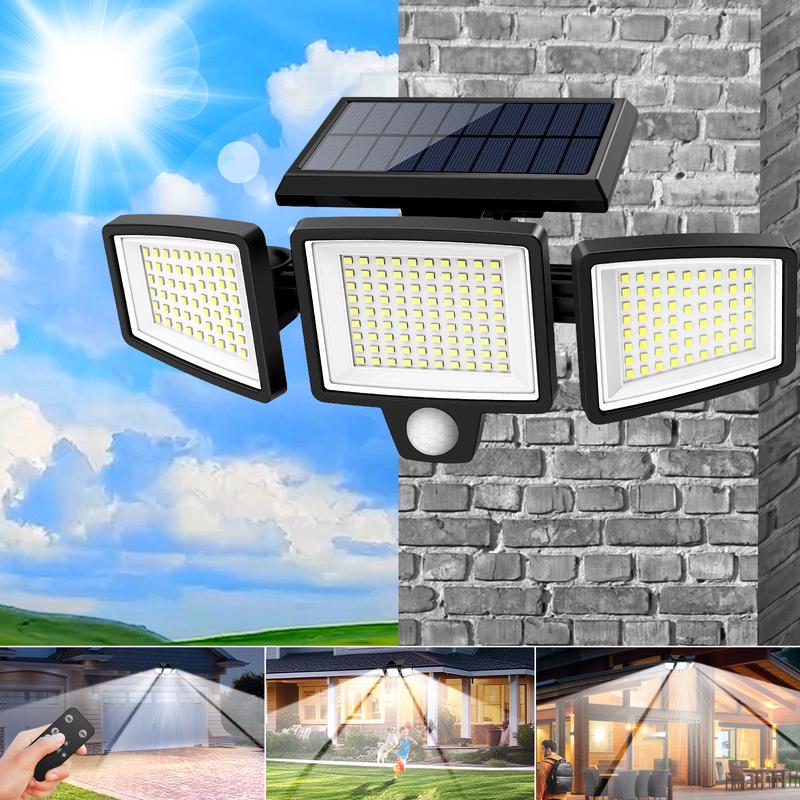 Solar Outdoor Security Lights 2500LM, 210LED 3-Head Motion Sensor, IP65 Waterproof for Yard, Garage & Garden