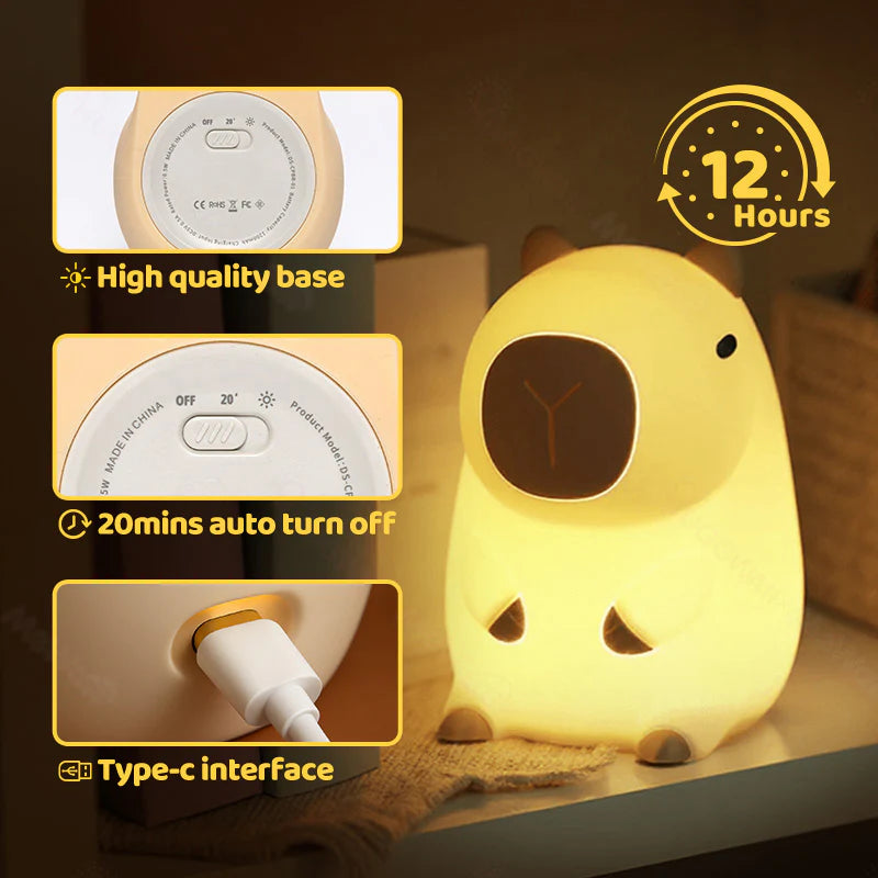 🎁Perfect Gift🎁Sleeping Capybara Breathing Panda Squishy Silicone Companion Sound LED Night Light