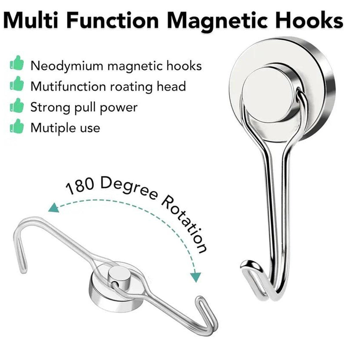 180° Swivel Swing Magnetic Hooks 40LBS – Strong Neodymium Hooks for Cruise Cabins, Kitchen, Fridge & Other Magnetic Surfaces!