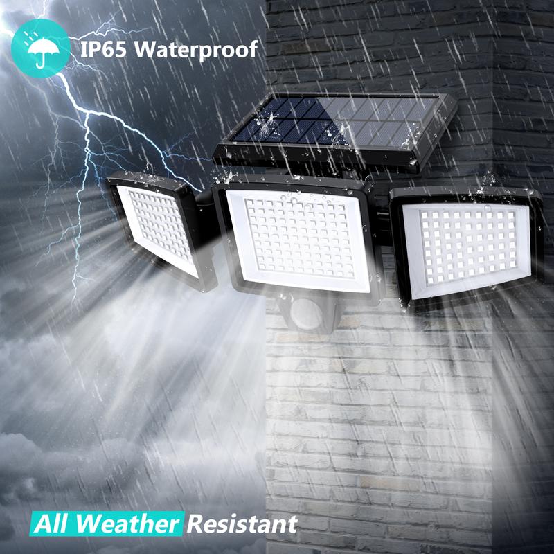 Solar Outdoor Security Lights 2500LM, 210LED 3-Head Motion Sensor, IP65 Waterproof for Yard, Garage & Garden