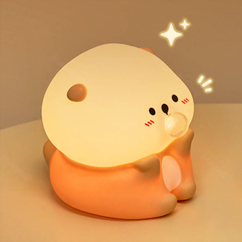 🎁Perfect Gift🎁Sleeping Capybara Breathing Panda Squishy Silicone Companion Sound LED Night Light
