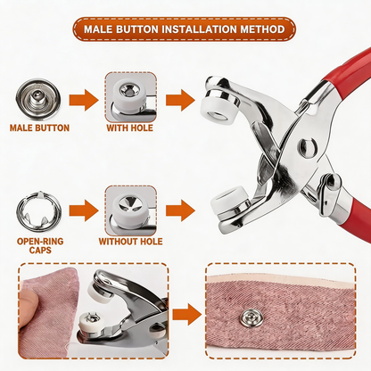 Manual Pressure Pliers Sewing Button Tool Kit for DIY Clothing & Hat