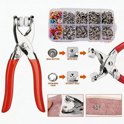 Manual Pressure Pliers Sewing Button Tool Kit for DIY Clothing & Hat