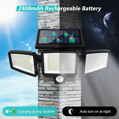 Solar Outdoor Security Lights 2500LM, 210LED 3-Head Motion Sensor, IP65 Waterproof for Yard, Garage & Garden